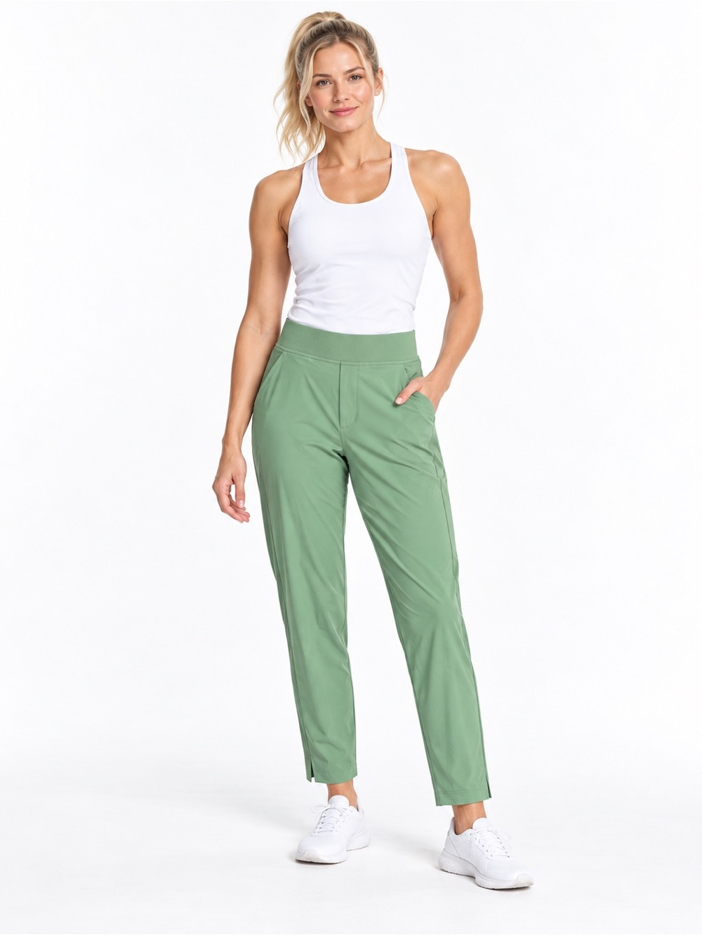 Athleta Brooklyn Ankle Pants Sage Green Size 4 Stretch Travel Pockets